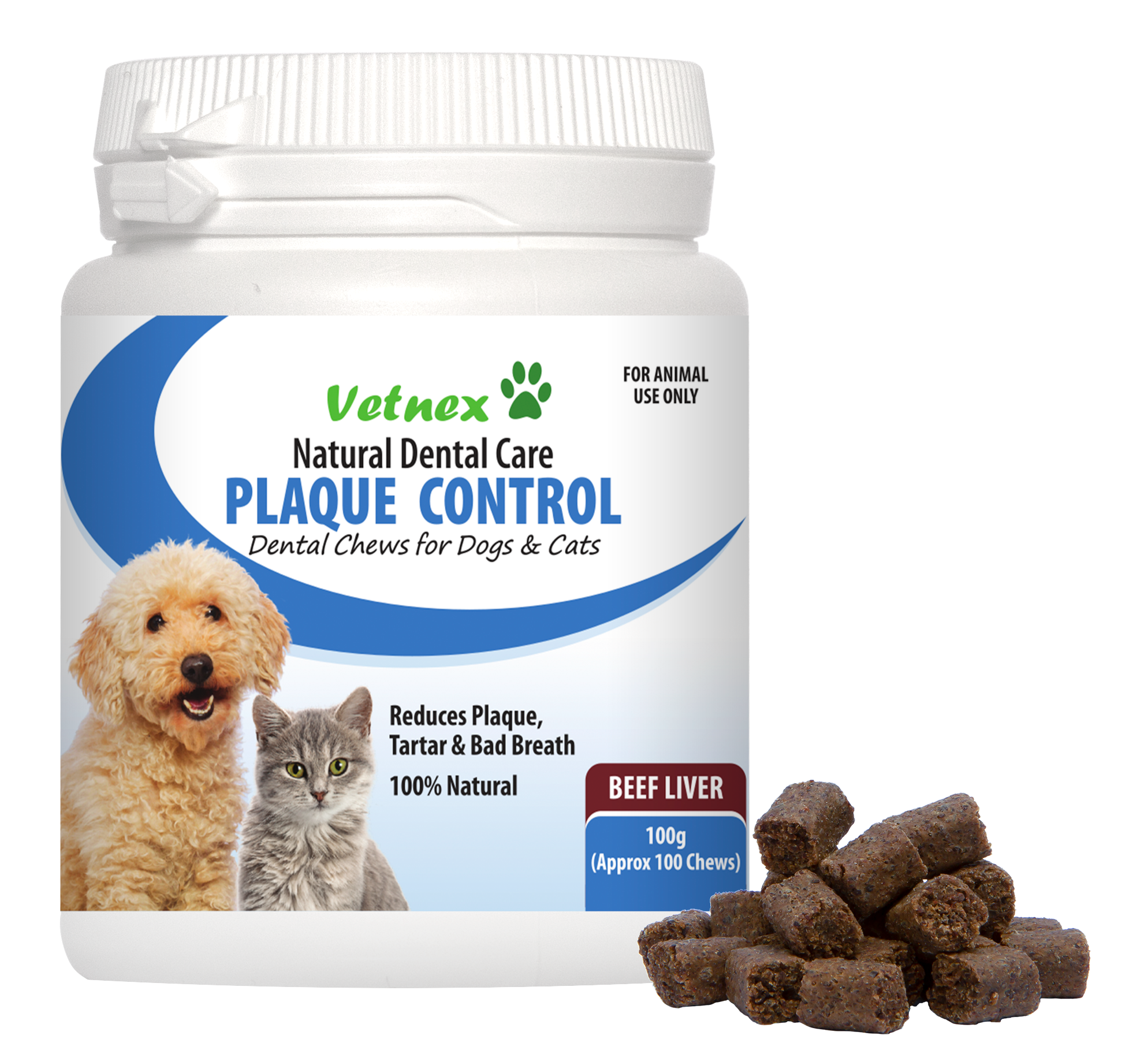Vetnex Plaque Control Dental Chews (Beef Liver) for Dogs & Cats 100g/100 chews